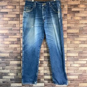 Mens Distressed Wrangler 36x30 Regular Fit Dark Wash Jeans